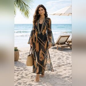 Guess Marciano Sheer Abstract Print Dress Caftan Beach Cover Up S